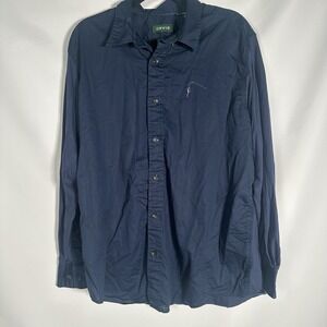 Orvis Mens Large Active Fit Navy Long Sleeve Button Up Fly Fish Embroidery